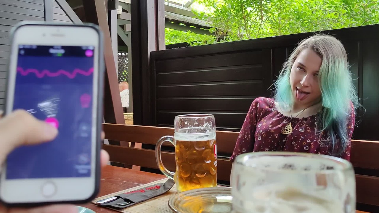 Remote orgasm control of my Stepsister in bar !