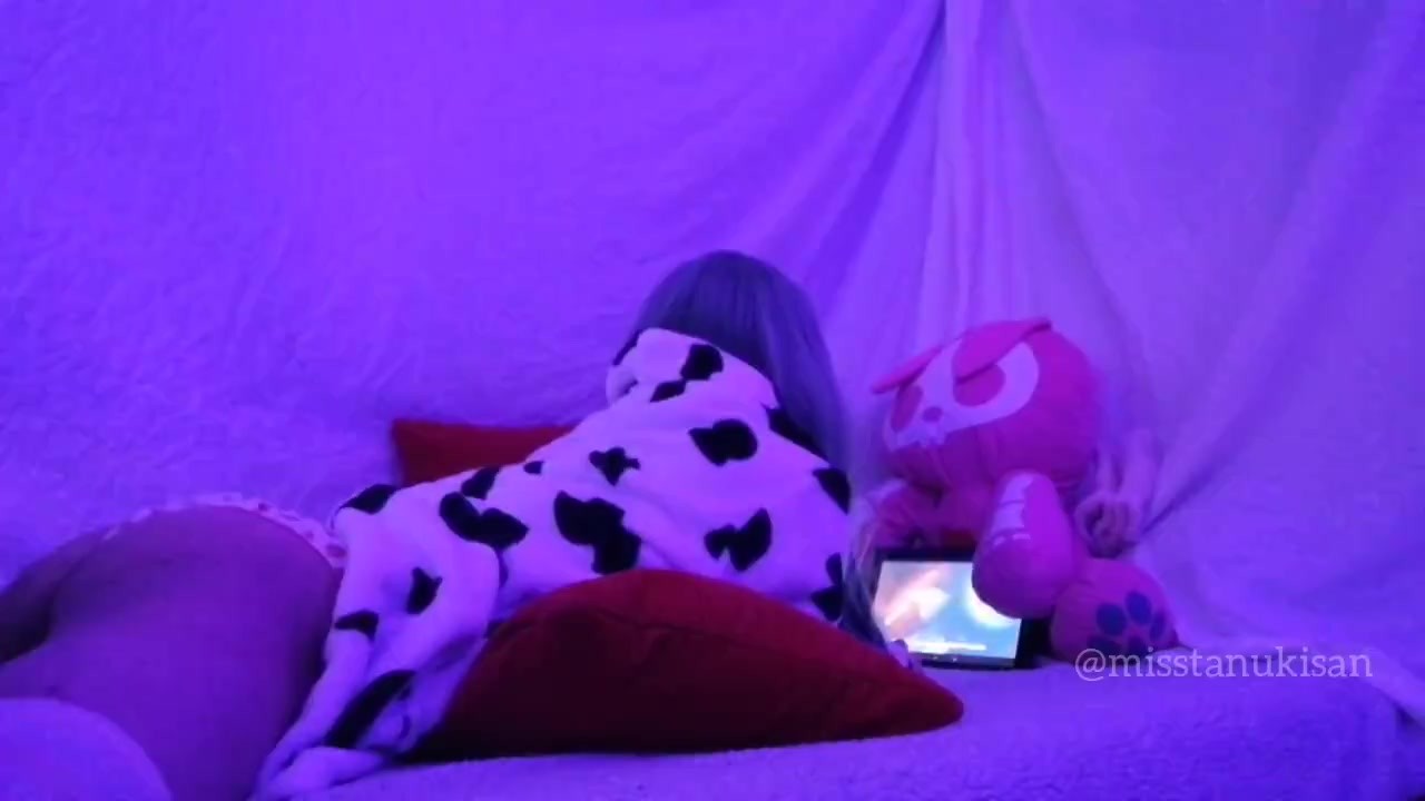 Redhead teen masturbating watching lesbian Hentai with vibrator when parents are at home orgams
