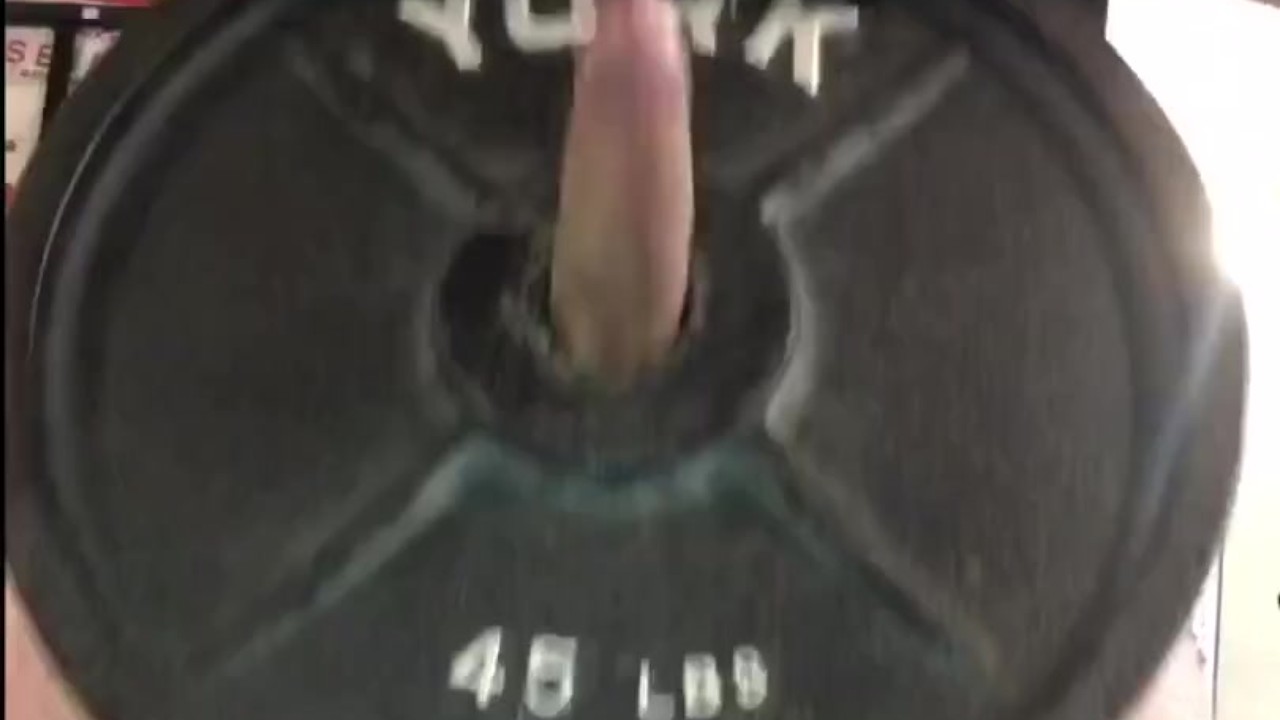 NSFW Grip Strength Training @ The Gym While Humping The Hole Of A 45 Pound Barbell Plate Until I Cum