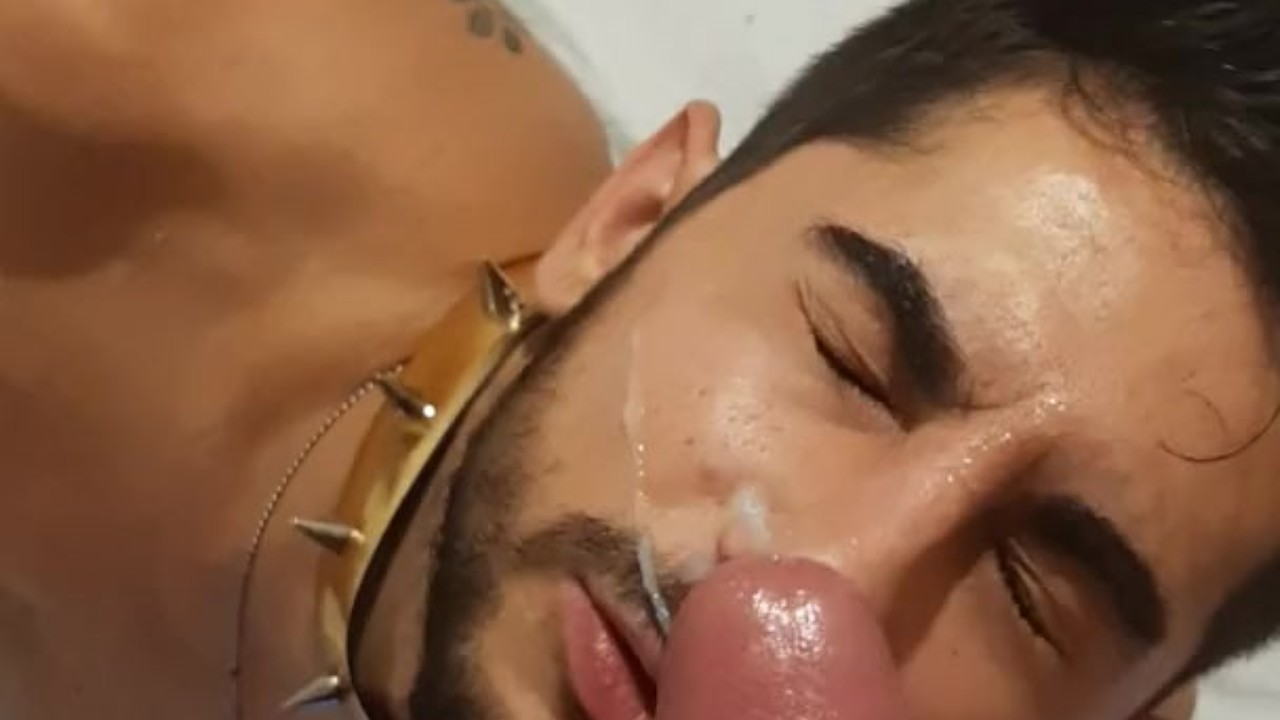 slave sucks my cock and cum swallow