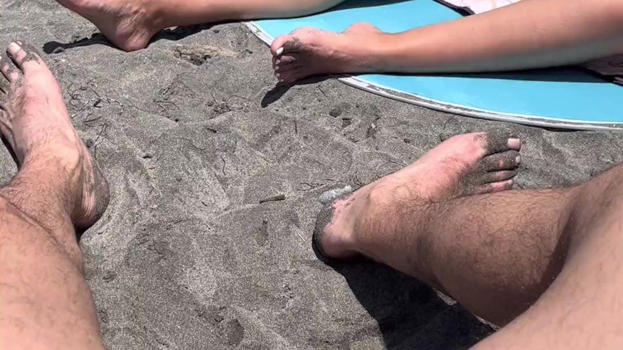At The Nude🏖️👙 Beach. Putting on a Sunscreen Cream💦 Teasing😈