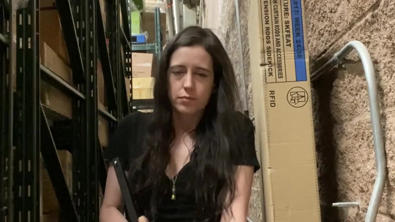 Employee Using Store Monitor to Cum at Work